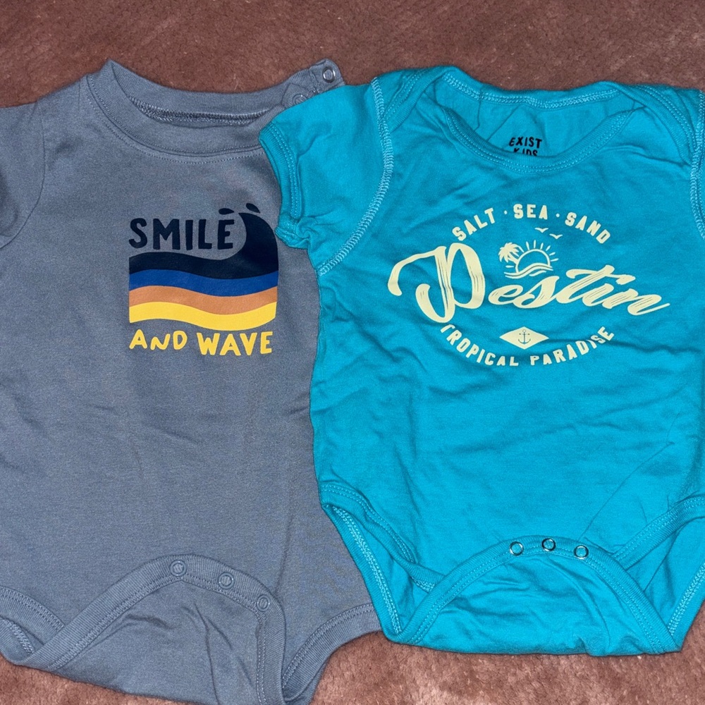Turquoise 'Destin' & Gray 'Smile and Wave' Baby Onesies - Set of 2